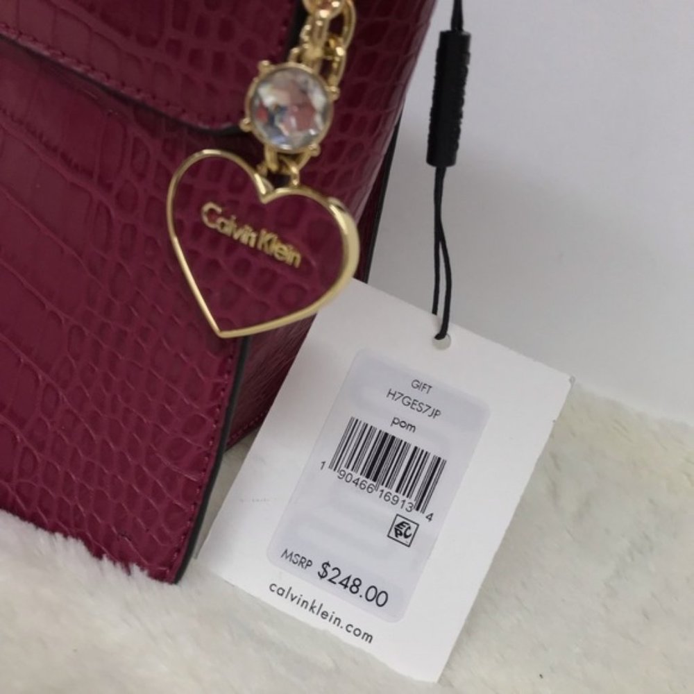 CK Calvin Klein Red Maroon Purse Satchel Pom NEW - Picture 3 of 7